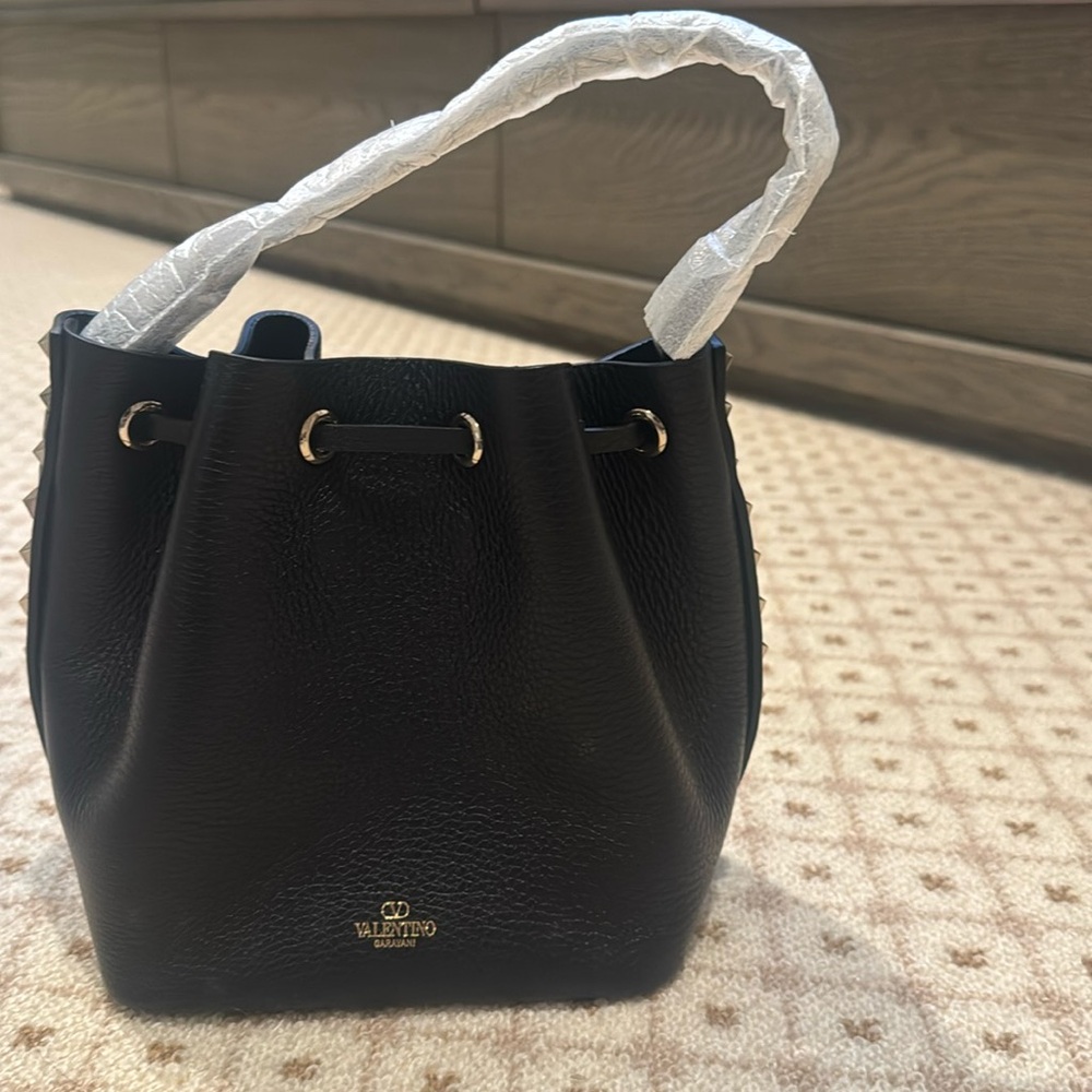 Valentino rockstud grainy calfskin bucket  studded crossbody